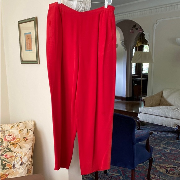 Valerie Stevens Red 100% Silk Double Breasted Jacket 14 & Matching Trousers 16 - Picture 6 of 16